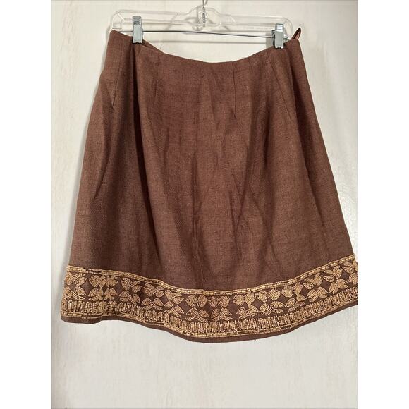 Vintage Krizia Maxi Skirt Womens 4 Silk Brown Beaded Bottom Boho Style - Picture 6 of 10